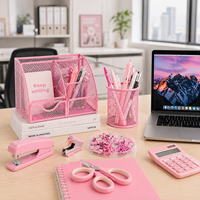 Fourniture Directe Transfrontalière en Gros : Trousse à Stylos Rose Sept Compartiments avec Ciseaux, Coupe-Ongles, Règle de Bureau – Ensemble de Papeterie Combiné