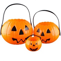Décoration d'Halloween : Seau citrouille pliable 2-en-1 (Grand, Moyen, Petit) en PP pour bonbons