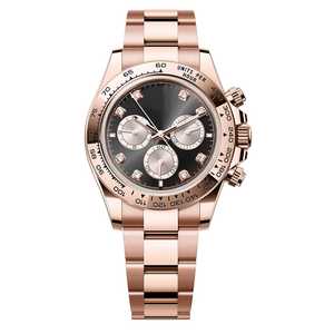 Montres mécaniques de luxe pour hommes, boîtier en or rose de 40 mm, mouvement 7750, cadran <span class=keywords><strong>noir</strong></span> brillant, <span class=keywords><strong>bracelet</strong></span> en acier inoxydable de haute qualité, en ligne - Product Image 1