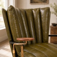 Fauteuil élégant et moderne en cuir véritable, structure en bois massif durable, chaise d'appoint confortable pour salon, bureau à domicile, hôtel