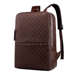 Wholesale Fashion Men's PU Leather Laptop Backpack College Student Book <b>Bags</b> Large Waterproof Lattice Business Travel Backpack - Product Image 2