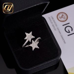 IGI Certified Double Star Full Micro Pave Lab Grown Diamond Open Adjustable <b>Wrap</b> Ring Solid Fine Jewelry For Women Party <b>Gift</b> - Product Image 1