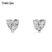 Starsgem 10K Oro Sólido 1.11TCW Corazón Corte DEF VS Lab Grown Diamond Stud Pendientes