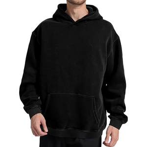 <span class=keywords><strong>Felpa</strong></span> con <span class=keywords><strong>Cappuccio</strong></span> Oversize Vintage Lavata <span class=keywords><strong>Nera</strong></span> da Uomo in Cotone French Terry Pesante, Pullover Casual con <span class=keywords><strong>Cappuccio</strong></span> per Uomo - Product Image 3
