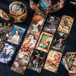 1 rollo de cinta adhesiva de la serie Stellar Echo con 12 signos del zodiaco y fondo retro - Product Image 3