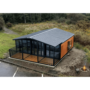 Gray 20-foot 40-foot extended container house with a gable roof and balcony for hotels and home offices - Product Image 1