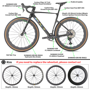 Bicicleta de Gravel BXT Gravel-055 Nueva, Fabricada con Fibra de Carbono T1000, Compatible con GRX RX820 <span class=keywords><strong>1x12</strong></span> Velocidades/ 2x12S, Ideal para Ciclismo de Montaña y Carretera - Product Image 3