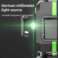 Niveau laser rotatif industriel à faisceau vert 4D à 16 lignes avec alimentation par batterie au lithium pour le classement de bricolage