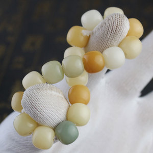 Milk Yellow Aged Seed Weathered White Jade Bodhi Root <b>Bracelet</b> 18 Beads Ball Shape Ethnic Style Religious Ceremony Jewelry - Product Image 2