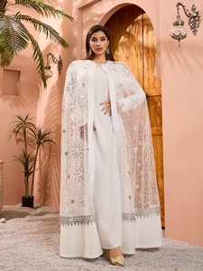 Hồi Giáo Sang Trọng Ren Abaya 2 Mảnh Thiết Lập Màu Trắng Sequins Thanh Lịch Jalaibya Abaya Ăn Mặc Truyền Thống Hồi Giáo Quần Áo Buổi Tối Áo - Product Image 3
