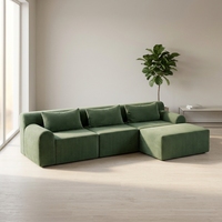 Canapé en forme de L 3 places, sans assemblage requis, sans accoudoirs, en velours côtelé, mousse à mémoire de forme compressée