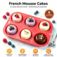 Moule à gâteau mousse français en silicone alimentaire, 6 portions rondes pour présentation de pâtisseries réfrigérées et service de desserts hôteliers