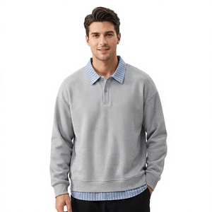 Sweat-shirt à col rond pour homme, gris clair, 100% coton, coupe classique, tricoté, respirant, en molleton, pour l'hiver - Product Image 1