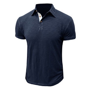 S-XXL camicia Casual a maniche corte da uomo europea e americana t-Shirt a collo alto in cotone colorato - Product Image 3
