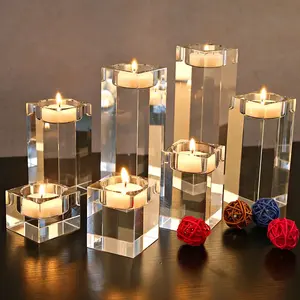 European Square Clear Candlelight Dinner Candlestick Crystal Candle Holder For Wedding Birthday Party Home Decoration