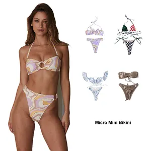 Mini biquíni sensual com estampa floral, roupa de banho estilosa e bonita com 18 adolescentes