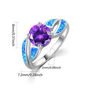 แหวนคริสตัลสีม่วงและโอปอลสีน้ำเงิน |   เครื่องประดับวงแหวนเงิน - Product Image 2