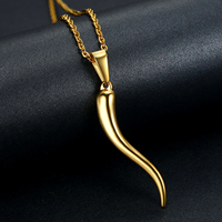Collar con Colgante de Cuerno Italiano Vintage, 3 Tamaños, Acero Inoxidable con Baño de Oro PVD, Amuleto de Protección para Mujeres y Hombres