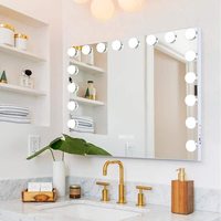 Grand miroir hollywoodien illuminé avec port de chargement USB et haut-parleur Bluetooth miroir de courtoisie suspendu en verre pour bureau