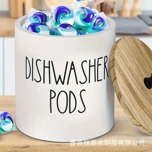 Conteneur de rangement pour dosettes de lave-vaisselle avec couvercle en bois, organisateur de cuisine multifonction pour dosettes de détergent à vaisselle - Product Image 2