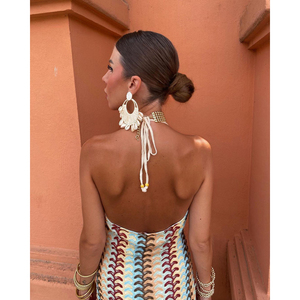 <span class=keywords><strong>Robe</strong></span> en tricot pour femme à rayures de couleur contrastée populaire, col en V, à lacets, <span class=keywords><strong>robe</strong></span> de plage dos nu, <span class=keywords><strong>style</strong></span> <span class=keywords><strong>bohème</strong></span> coloré, <span class=keywords><strong>robe</strong></span> de vacances - Product Image 2