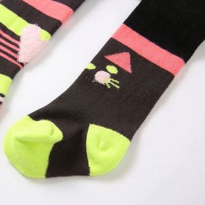 Collant per Bambine Personalizzati con Design Gattino Marrone Caffè, Carini, per Danza e Uso Quotidiano, con Effetto Arricciato e Strisce Colorate - Product Image 3
