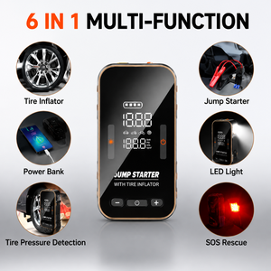 OEM ODM Portable Car Emergency Jump Starter Air <b>Pump</b> Integrated Tire Pressure Meter LED SOS Power Bank 12V Vehicle Jump Starter - Product Image 3