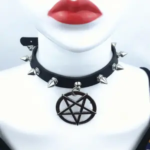 10 renkler kadınlar için gotik yıldız başak yaka demeti gerdanlık Punk deri perçinler Chocker kolye gotik takı boyun aksesuarı