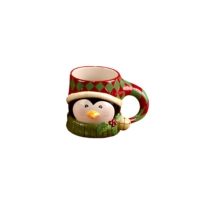 Ensemble de 4 tasses à café de Noël en porcelaine écologique de 16 oz, design Père Noël, bonhomme de neige, pingouin, ours, multicolores, 3D, figurines, pour les fêtes d'hiver