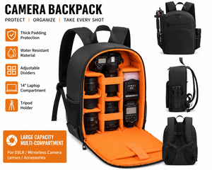 Custom Waterproof DSLR Camera <b>Backpack</b> <b>Photography</b> Equipment Bag with Laptop Compartment Adjustable Dividers Tripod Holder - Product Image 1