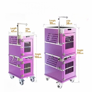 Set di Gabbie Impilabili Pieghevoli Portatili a Due Piani in Alluminio a Due Posti per Esposizioni Canine con Carrello e Cassetto per Toelettatura - Product Image 3