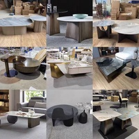 Salon italien de luxe moderne Table basse de thé centrale en acier inoxydable marbre métal noir doré avec pieds boule