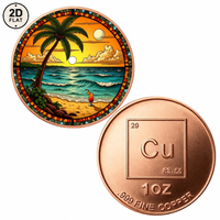 Pièce de monnaie personnalisée en cuivre pur 999 de 1 once, motif scène de coucher de soleil sur la plage tropicale avec palmiers, pièce commémorative de collection