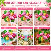 Ensemble de ballons en aluminium hawaïens tropicaux : Couronne, Flamant rose, Fleur d'hibiscus, Ananas, Planche de surf, Feuille de bananier – Décoration pour fête estivale, Luau, Plage
