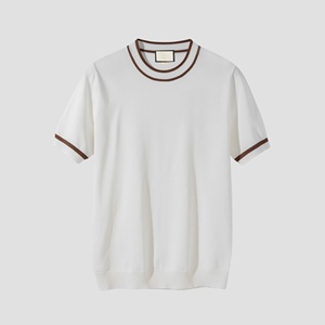 Camisa de manga corta de punto Gucci, azul marino, estilo vintage, informal, de corte ajustado, elástica, 100% algodón, de calidad original, para hombre. - Product Image 2
