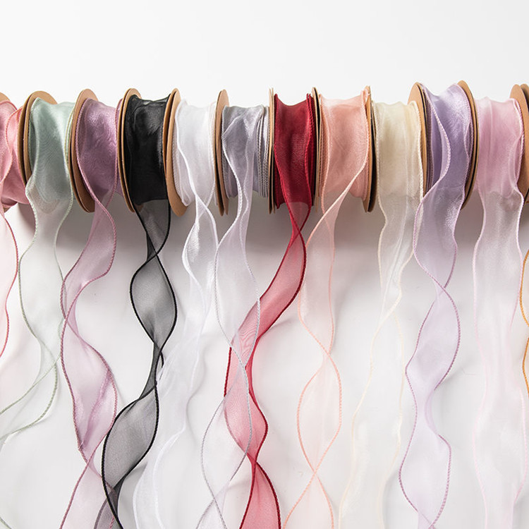 40mm Wavy Coiled Polyester Satin Ribbon Floral Fish Tail Yarn Curled Organza for Christmas Cake Handcrafted Gift Box Bow
