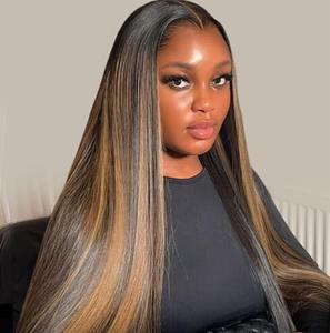Alipearl 1B Honey Brown Straight Highlighted Real HD Skin-melt Lace Wig Capelli Grezzi Non Processati con Cuticole Allineate Lunga Durata - Product Image 1