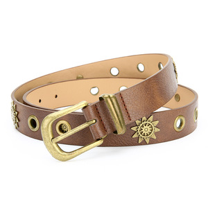 Ceinture en cuir Tiyo à thème solaire Modèle ABB0310 Noir 3,5 cm Boucle ardillon en alliage étroite Décontractée Extérieur Printemps 2026 - Product Image 2