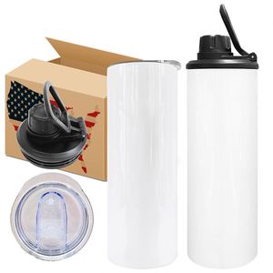 Vaso Deportivo Blanco para Sublimación, con Tapa Hermética, 20 oz, Delgado y Recto, con Dos Tapas para Impresión Personalizada - Product Image 1