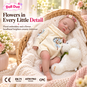 ตุ๊กตาซิลิโคน DollDuo ขนาด 18 นิ้ว ตุ๊กตาเด็กแรกเกิดหลับ ชุดลายดอกไม้สีครีม วาดลายด้วยมือ ของขวัญคริสต์มาสสำหรับเด็ก - Product Image 2