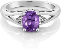 Bague de fiançailles en argent sterling 925 avec améthyste violette et diamant blanc 3 pierres pour femme