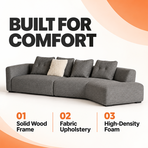 VB Wholesale Grey Fabric L Shaped Sectional <b>Sofa</b> with Chaise Tufted Back Cushions Solid <b>Wood</b> <b>Frame</b> and High Density Foam - Product Image 4
