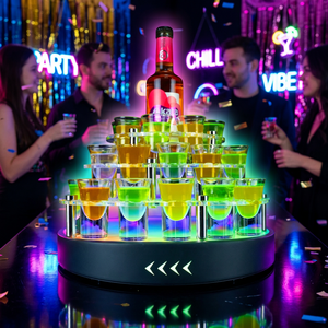 Rechargeable RGB Cake‑Shape Multi‑Layer <b>LED</b> Shot Glass Tray Luminous Shot Cup Rack With Central Bottle Holder Display Stand - Product Image 2