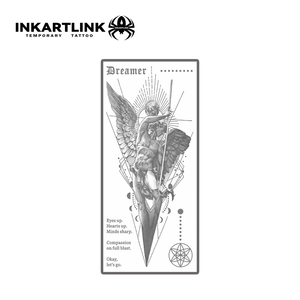 INKARTLINK Dreamer Angel Tattoo Sticker Winged Statue Quote Lettering Geometric Line Aesthetic Herbal 15 Days Bulk - Product Image 3