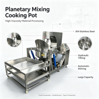 Marmite de cuisson inclinable à agitation, chauffage électrique, vapeur et gaz, avec agitateur planétaire multi-griffes et cuve à double enveloppe