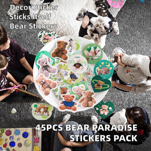 45 adet Paket Ayı Cenneti Serisi Kağıt Çıkartmalar Karikatür Ayı DIY Tatil Dekorasyon Kendinden Yapışkanlı Çocuklar 6 Stiller - Product Image 2