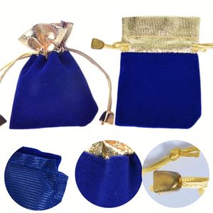 Sac à cordon en velours avec bordure dorée, pochette en velours de luxe avec accent métallique, 8x10cm, sac cadeau pour bijoux, cosmétiques, emballage - Product Image 5