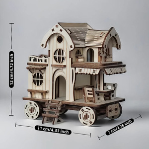 Rompecabezas 3D de Madera, Juguete DIY, Villa, Casa Móvil, Cafetería, <span class=keywords><strong>Bar</strong></span>, Modelo de Edificio con Ruedas - Product Image 5