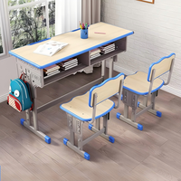 Ensemble bureau et chaise double réglables en hauteur pour étudiants, mobilier de salle de classe, table d'étude double place pour écoles primaires et secondaires