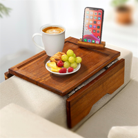 Plateau de canapé pliable en bois d'acacia, plateau portable pour accoudoir de canapé, pour boissons, collations, télécommande, lecture